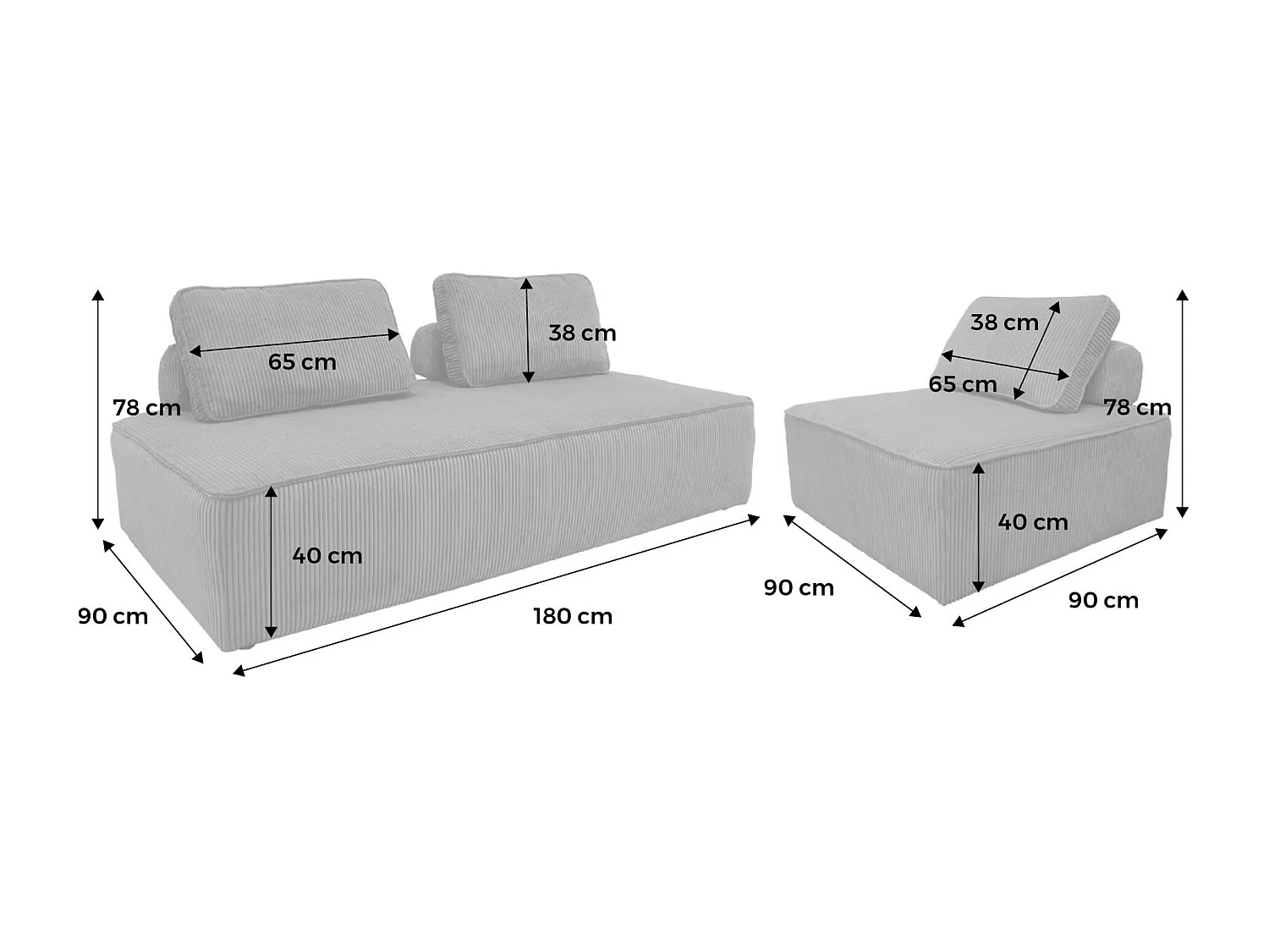 Ensemble chauffeuses LAO pour canapé modulable en velours côtelé 3 places vert
