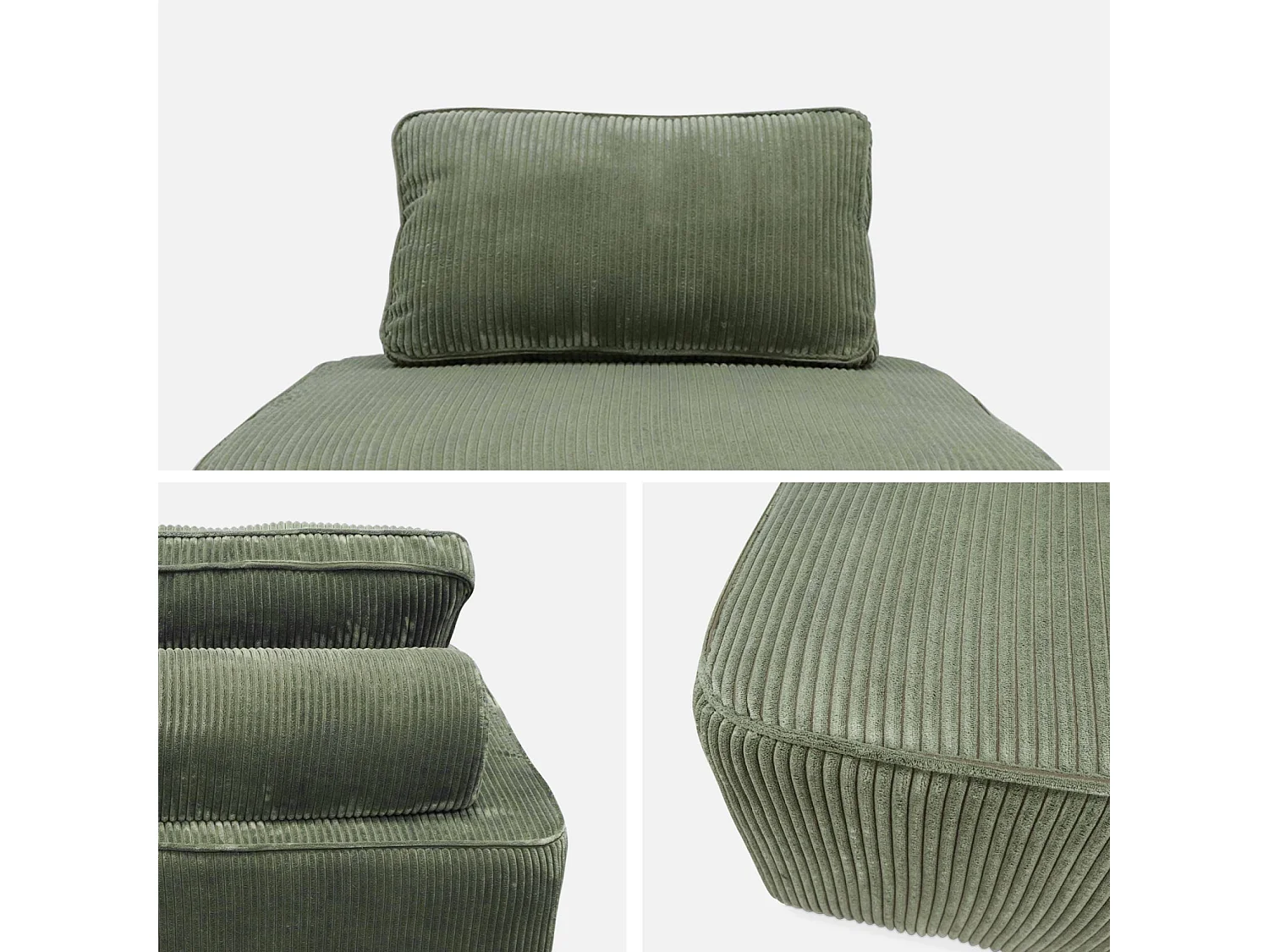 Set poltrone per divano modulare 3 posti velluto a coste, verde