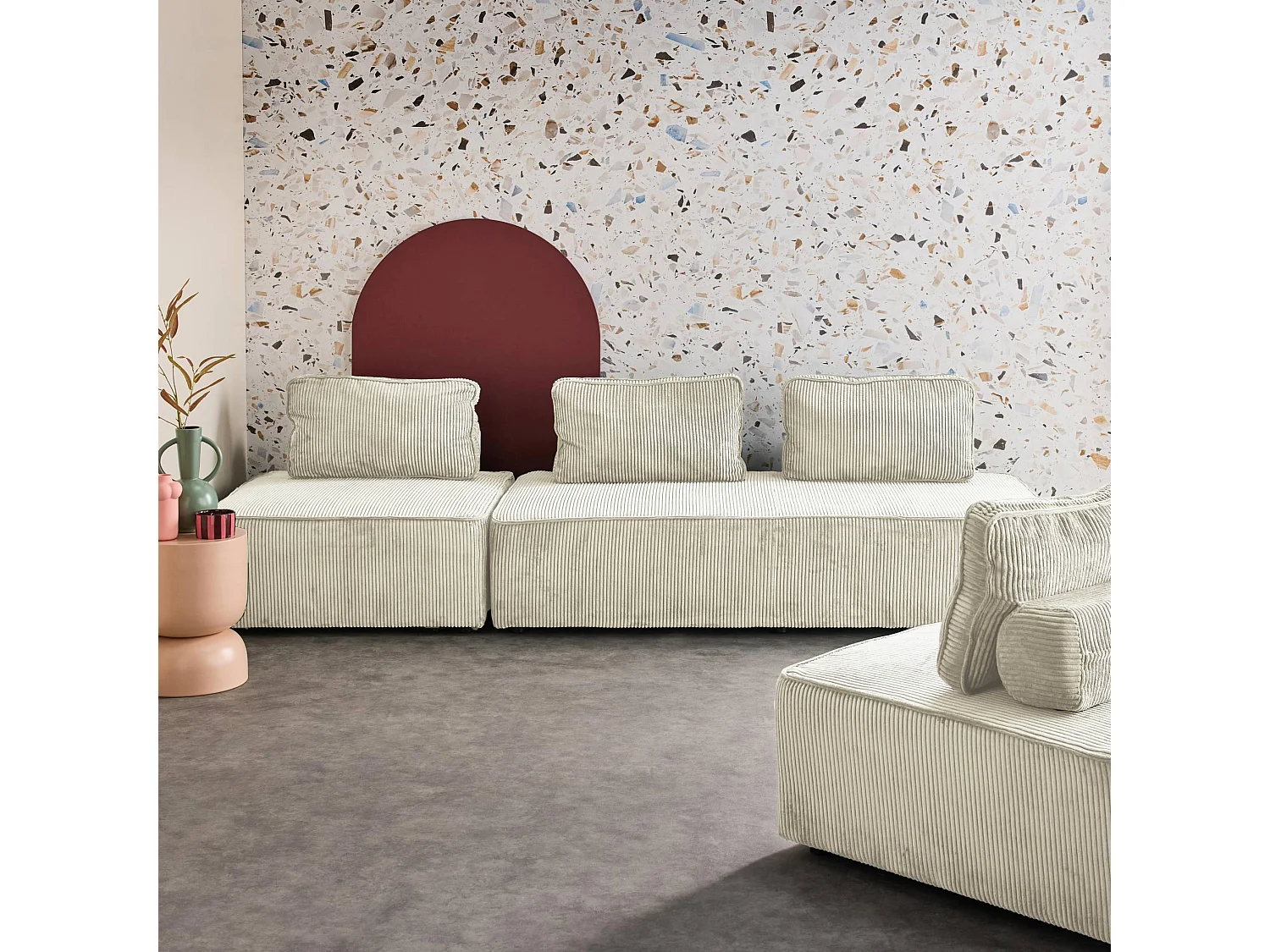 Ensemble chauffeuses LAO pour canapé modulable en velours côtelé 4 places crème