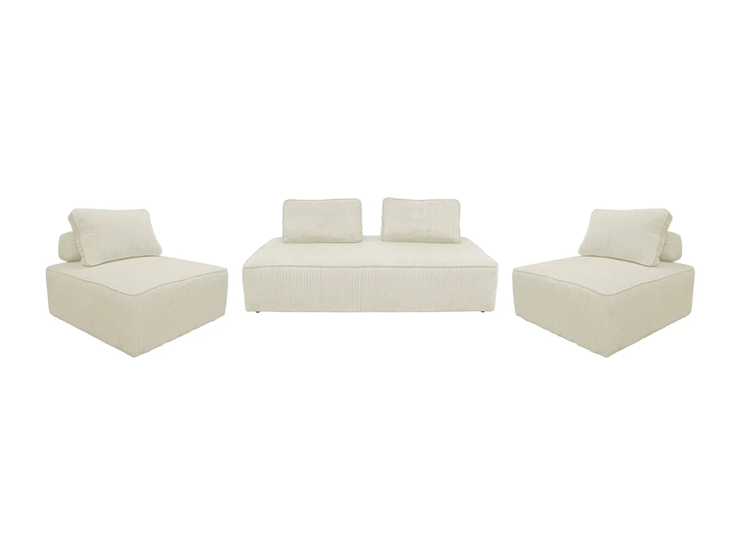 Ensemble chauffeuses LAO pour canapé modulable en velours côtelé 4 places crème