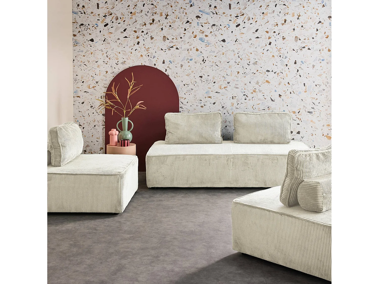 Ensemble chauffeuses LAO pour canapé modulable en velours côtelé 4 places crème