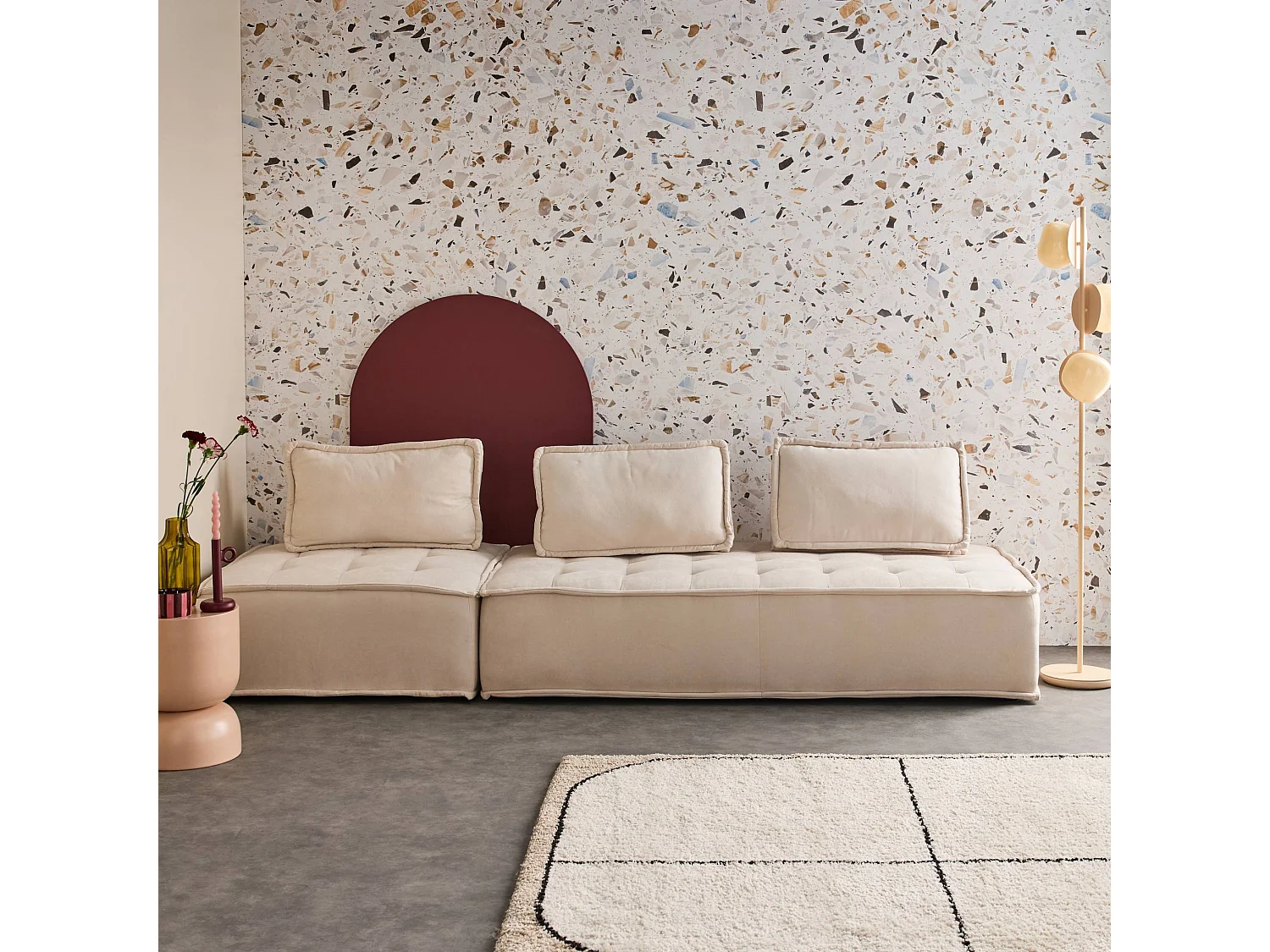 Ensemble chauffeuses DAO pour canapé modulable en tissu capitonné 3 places crème