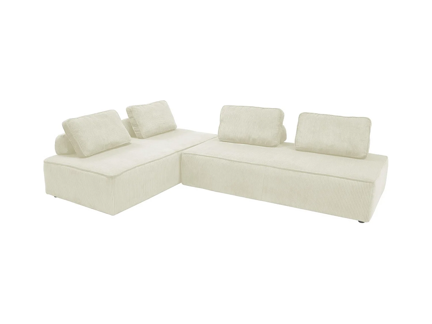 Lot de 2 chauffeuses LAO 2 places pour canapé modulable velours côtelé crème. L 180 x P 90 x H 78cm