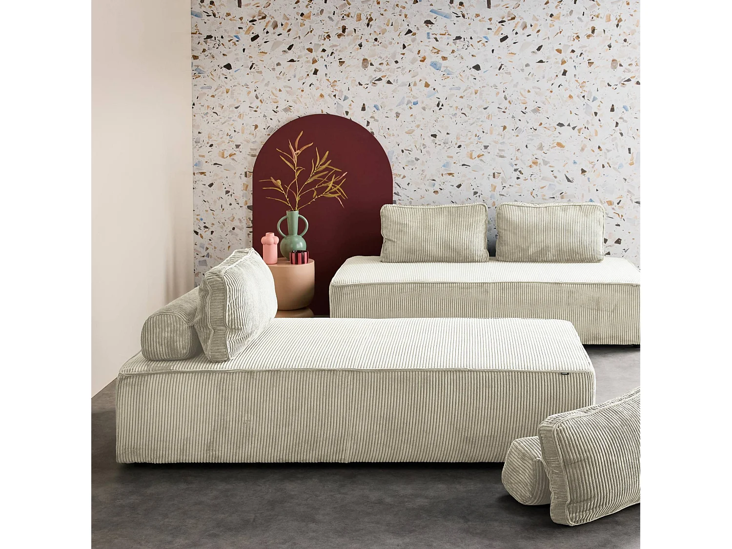 Sofá modular de pana, 4 plazas crema