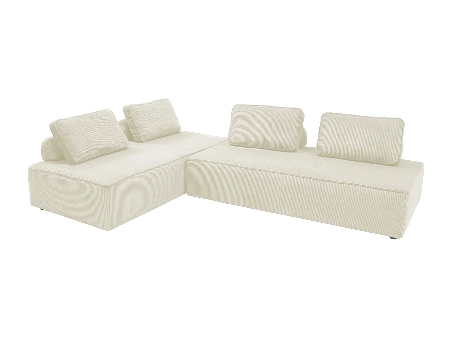 Lot de 2 chauffeuses LAO 2 places pour canapé modulable velours côtelé crème. L 180 x P 90 x H 78cm