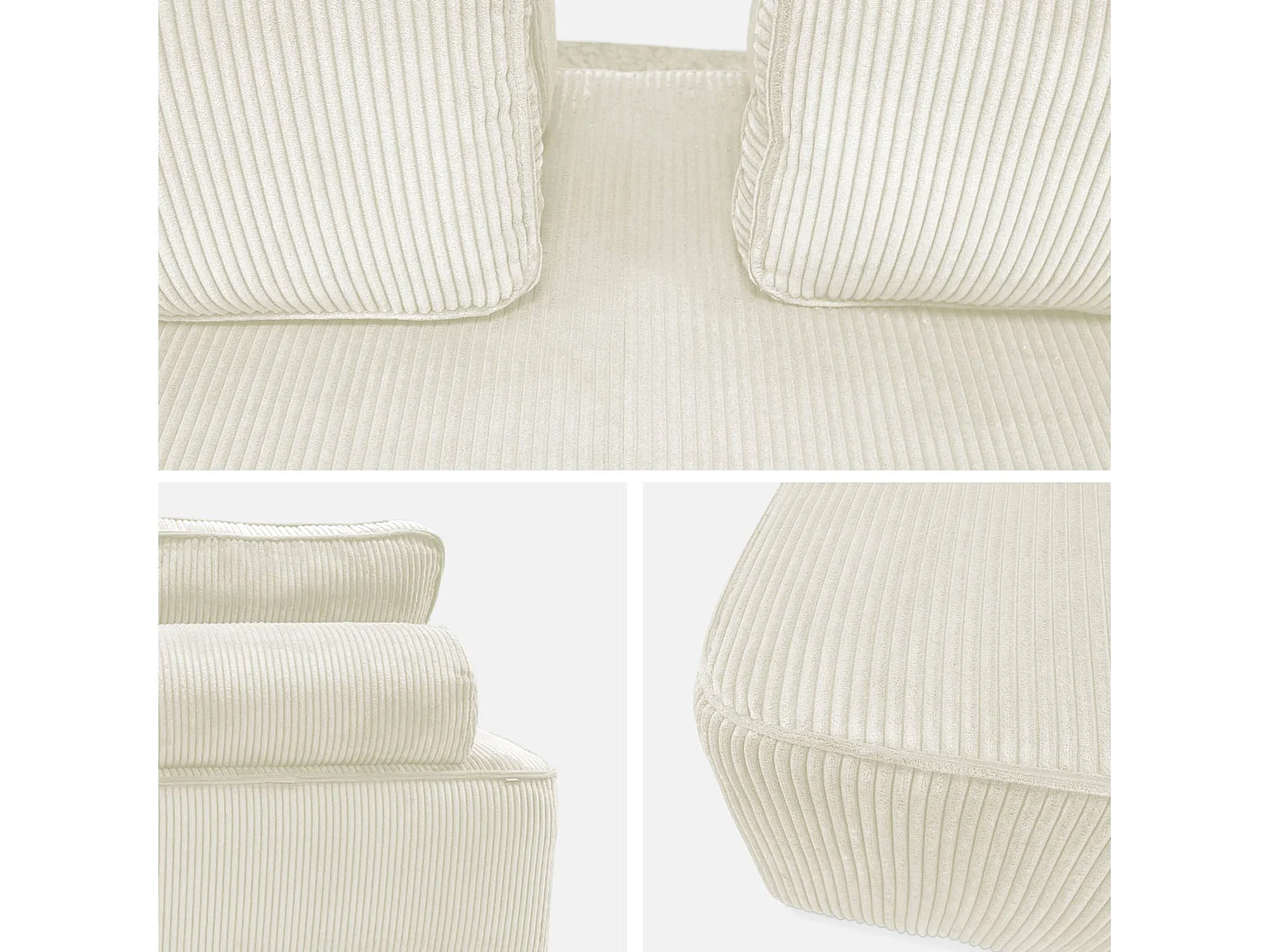 Lot de 2 chauffeuses LAO 2 places pour canapé modulable velours côtelé crème. L 180 x P 90 x H 78cm