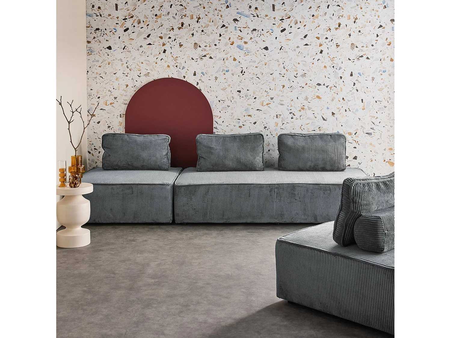 Set poltrone per divano modulare 4 posti velluto a coste, grigio scuro