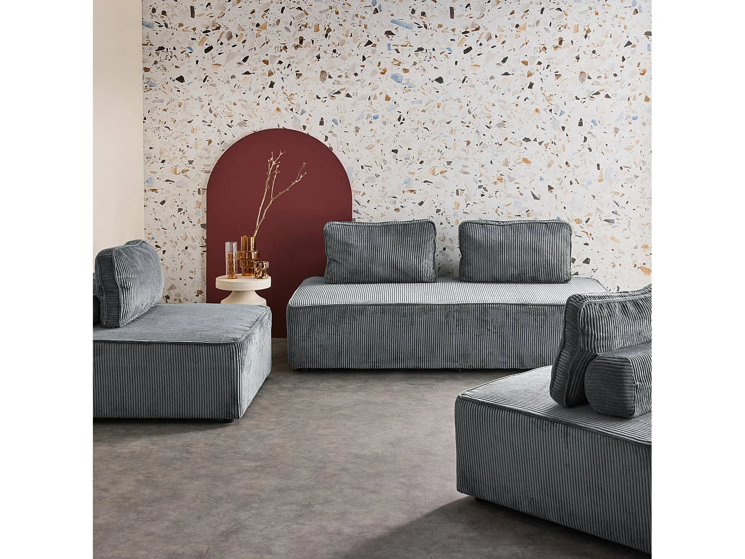 Set poltrone per divano modulare 4 posti velluto a coste, grigio scuro