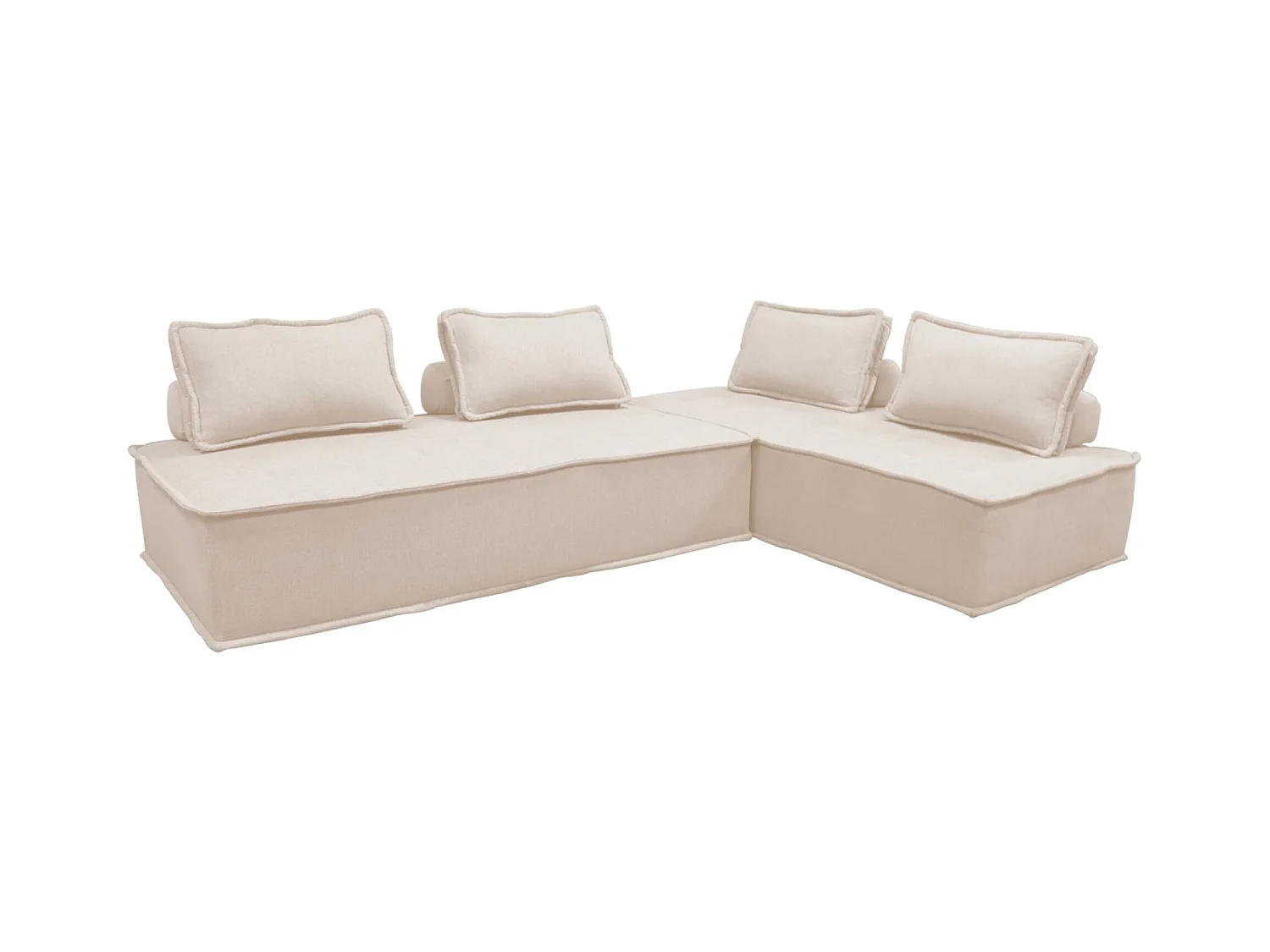Sofá modular en tela lisa, 4 plazas crema