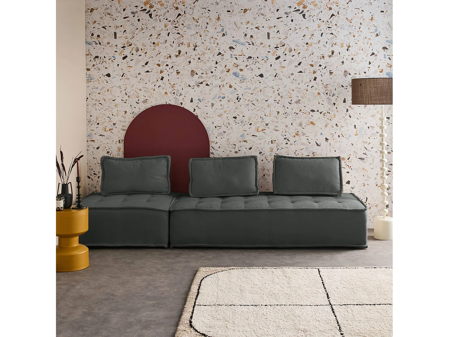 Ensemble chauffeuses DAO pour canapé modulable en tissu capitonné 3 places gris foncé