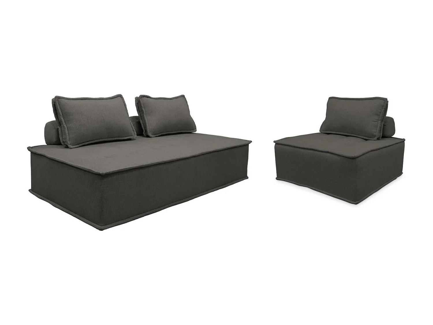 Sofá modular en tela lisa, 3 plazas gris oscuro