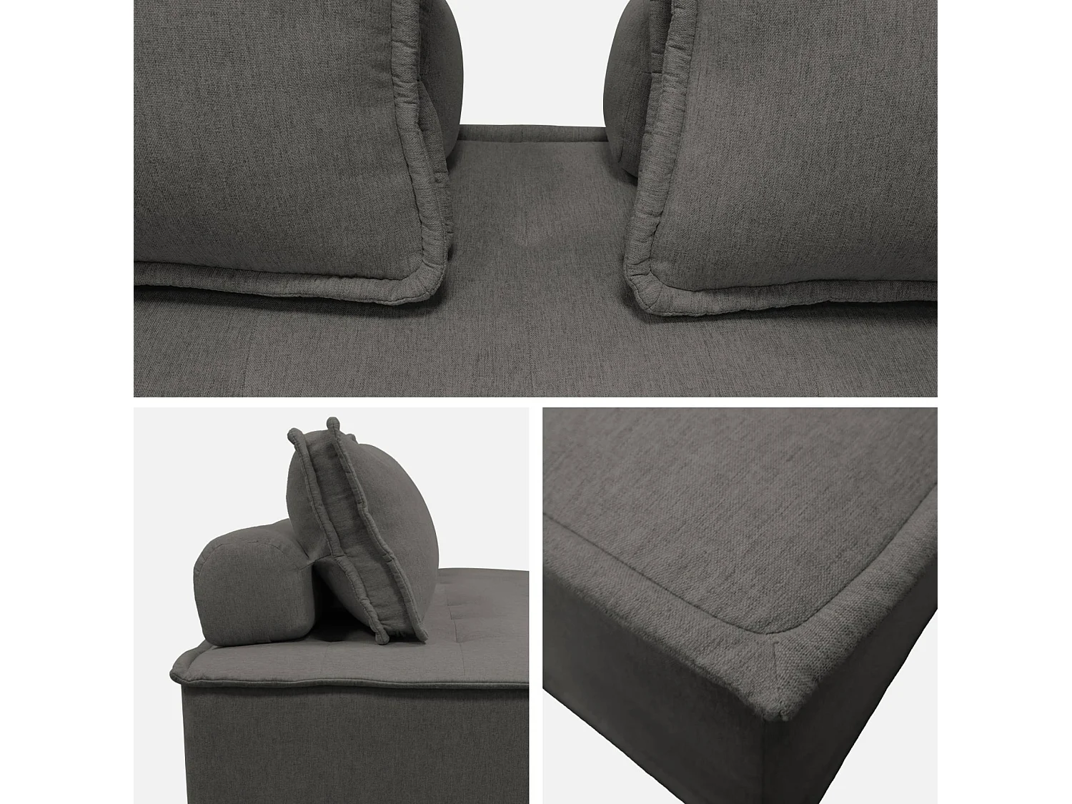 Sofá modular en tela lisa, 3 plazas gris oscuro