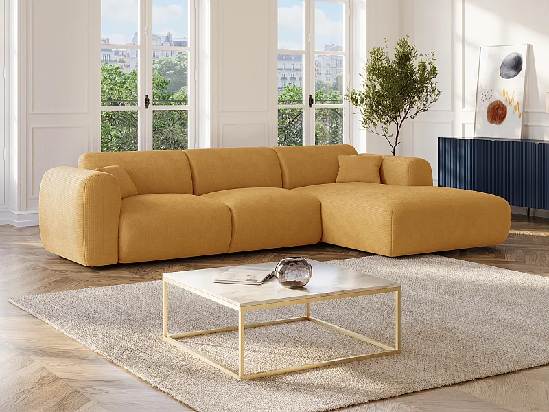 Großes Ecksofa - Ecke rechts - Samt-Stoff - Senfgelb - POGNI von Maison Céphy
