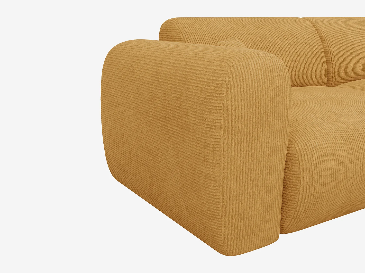 Stor højresidet hjørnesofa i finstribbet, finkostbart rib, sennepsgul POGNI højre hjørnesofa