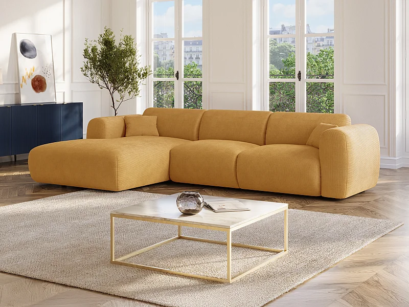 Großes Ecksofa - Ecke links - Samt-Stoff - Senfgelb - POGNI von Maison Céphy