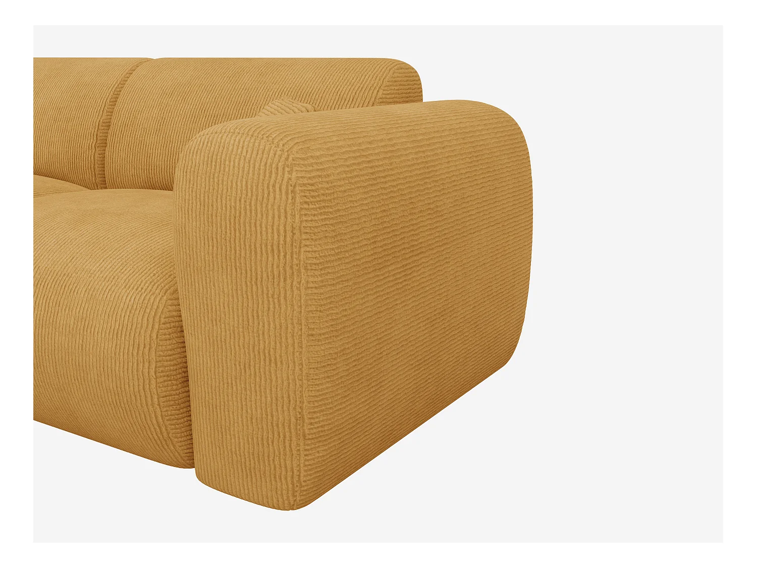 Grand canapé d'angle gauche en velours côtelé fines côtes jaune moutarde POGNI de Maison Céphy