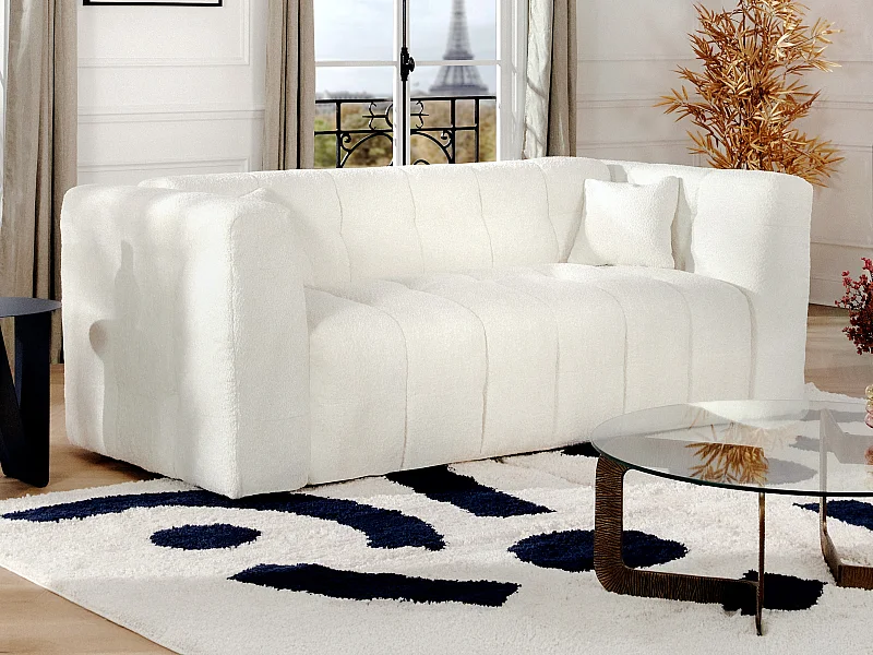 Divano letto 3 posti a ribalta Posto letto 130 cm Materasso 13 cm in Tessuto bouclette Bianco sporco - DILOME