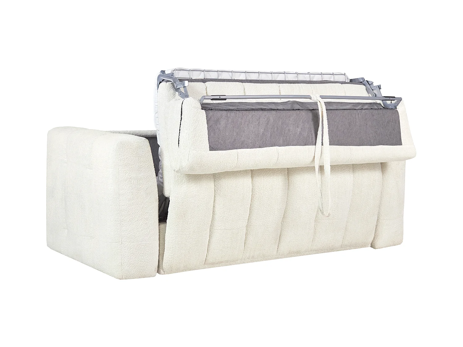 Canapé 3 places convertible express en tissu bouclette blanc cassé - Couchage 140 cm - Matelas 13 cm DILOME