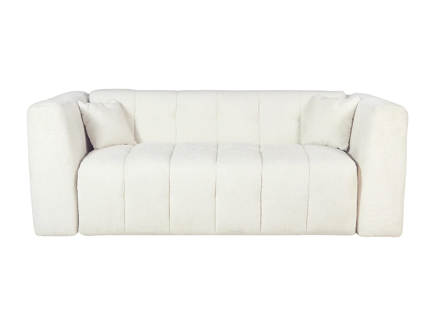 Canapé 3 places convertible express en tissu bouclette blanc cassé - Couchage 140 cm - Matelas 13 cm DILOME
