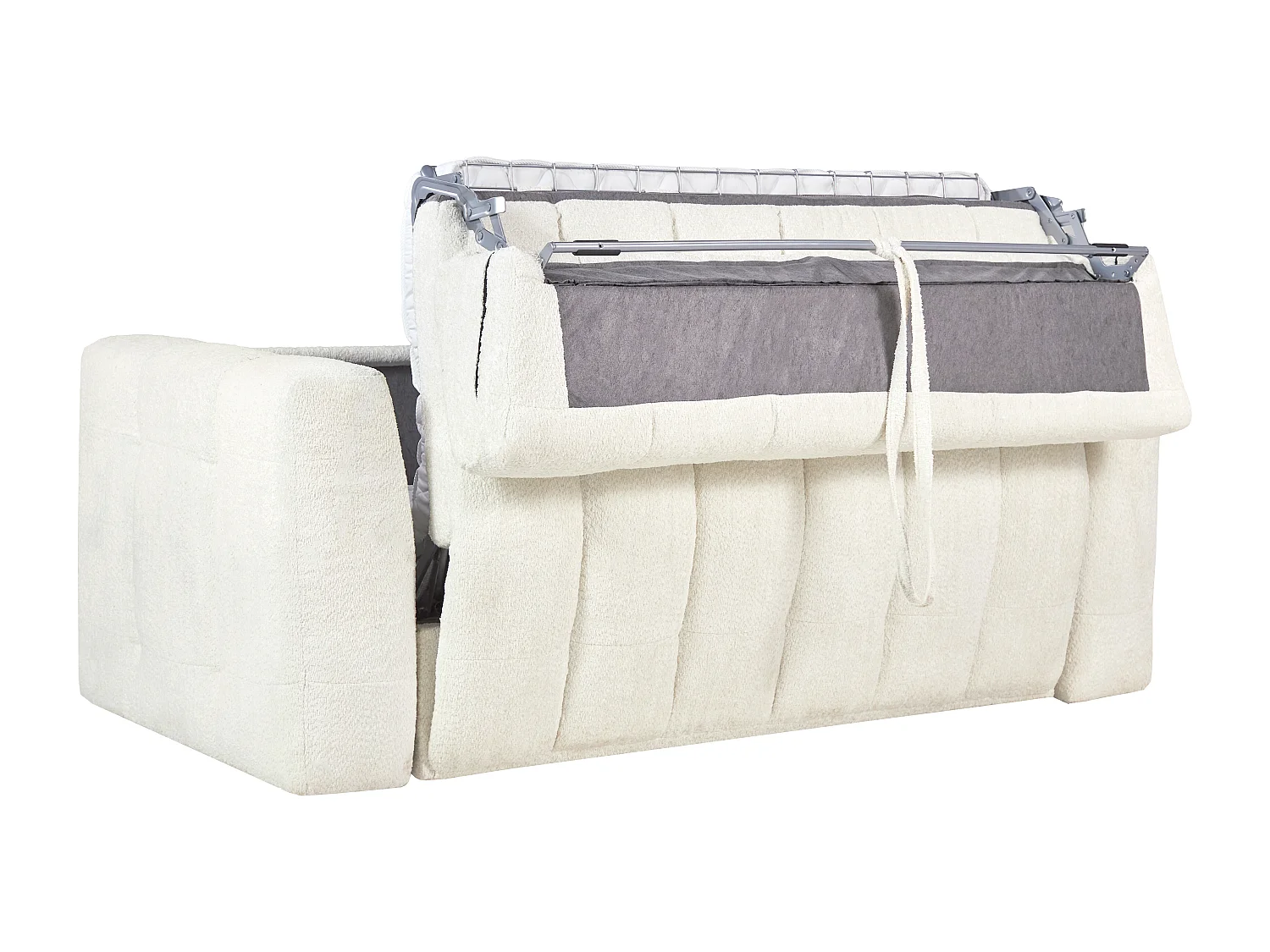 Canapé 3 places convertible express en tissu bouclette blanc cassé - Couchage 140 cm - Matelas 13 cm DILOME