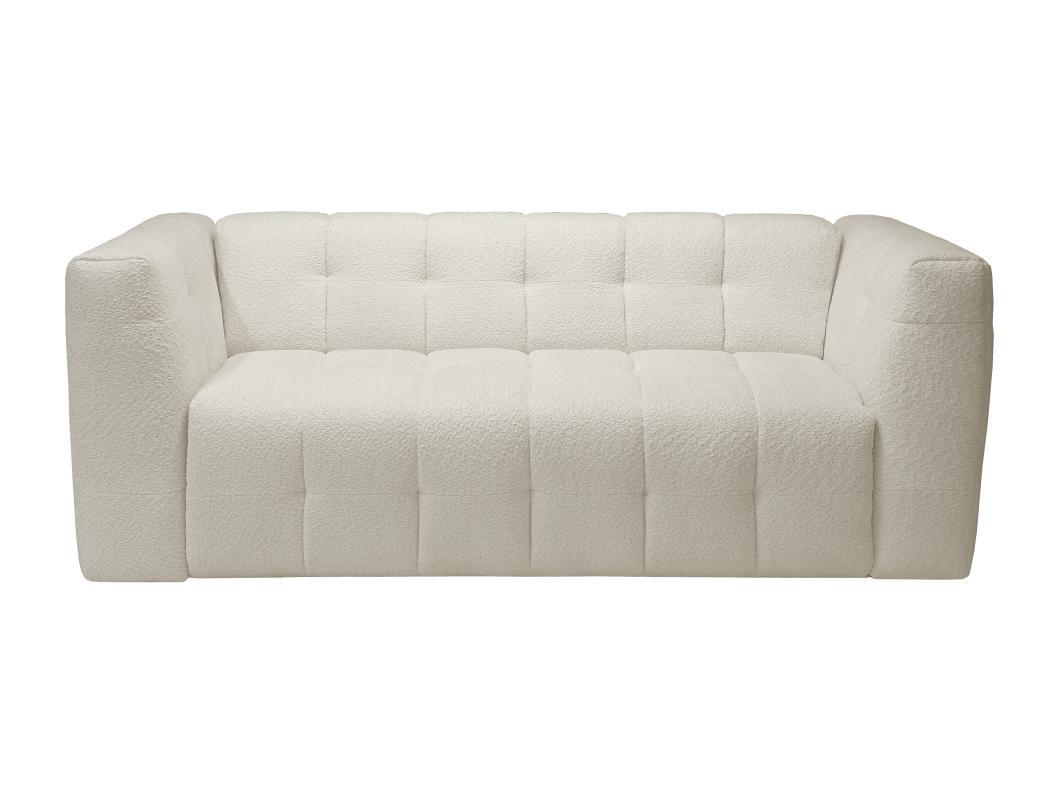 Canapé 3 places convertible express en tissu bouclette beige - Couchage 140 cm - Matelas 13 cm DILOME