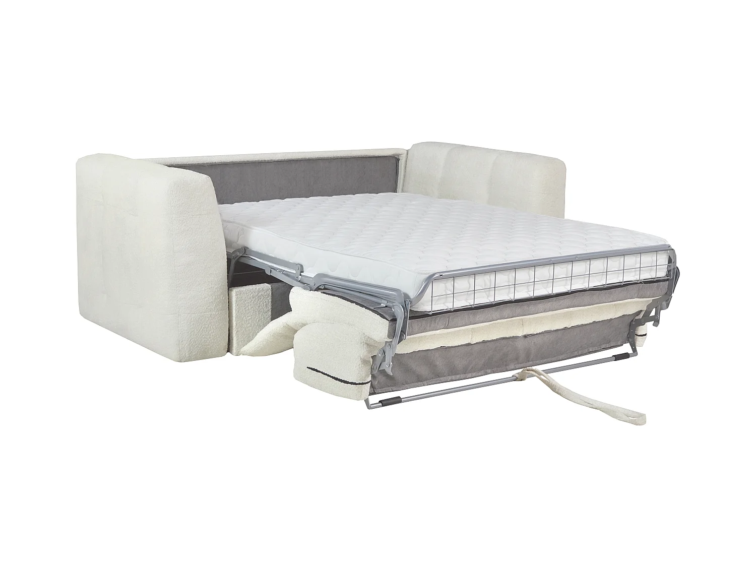 Schlafsofa mit Matratze 4-Sitzer - Bouclé-Stoff - Off-White - Liegefläche 160 cm - Matratze 13 cm - DILOME