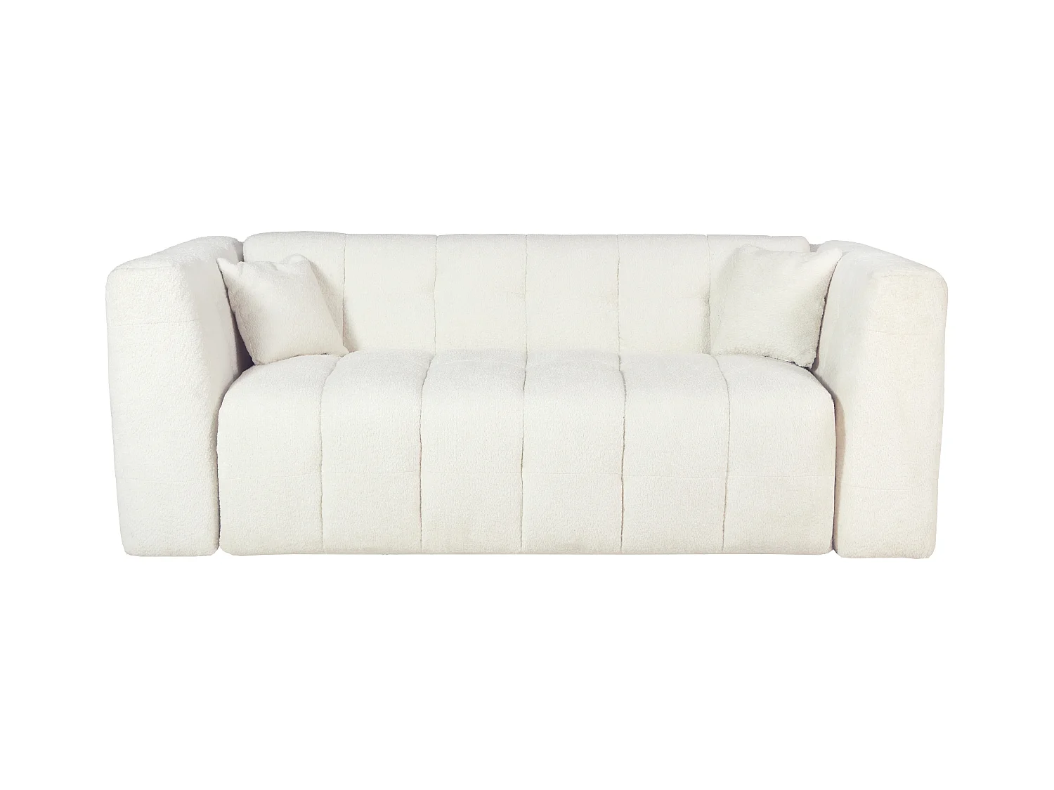 Canapé 3 places convertible express en tissu bouclette blanc cassé - Couchage 140 cm - Matelas 16 cm DILOME