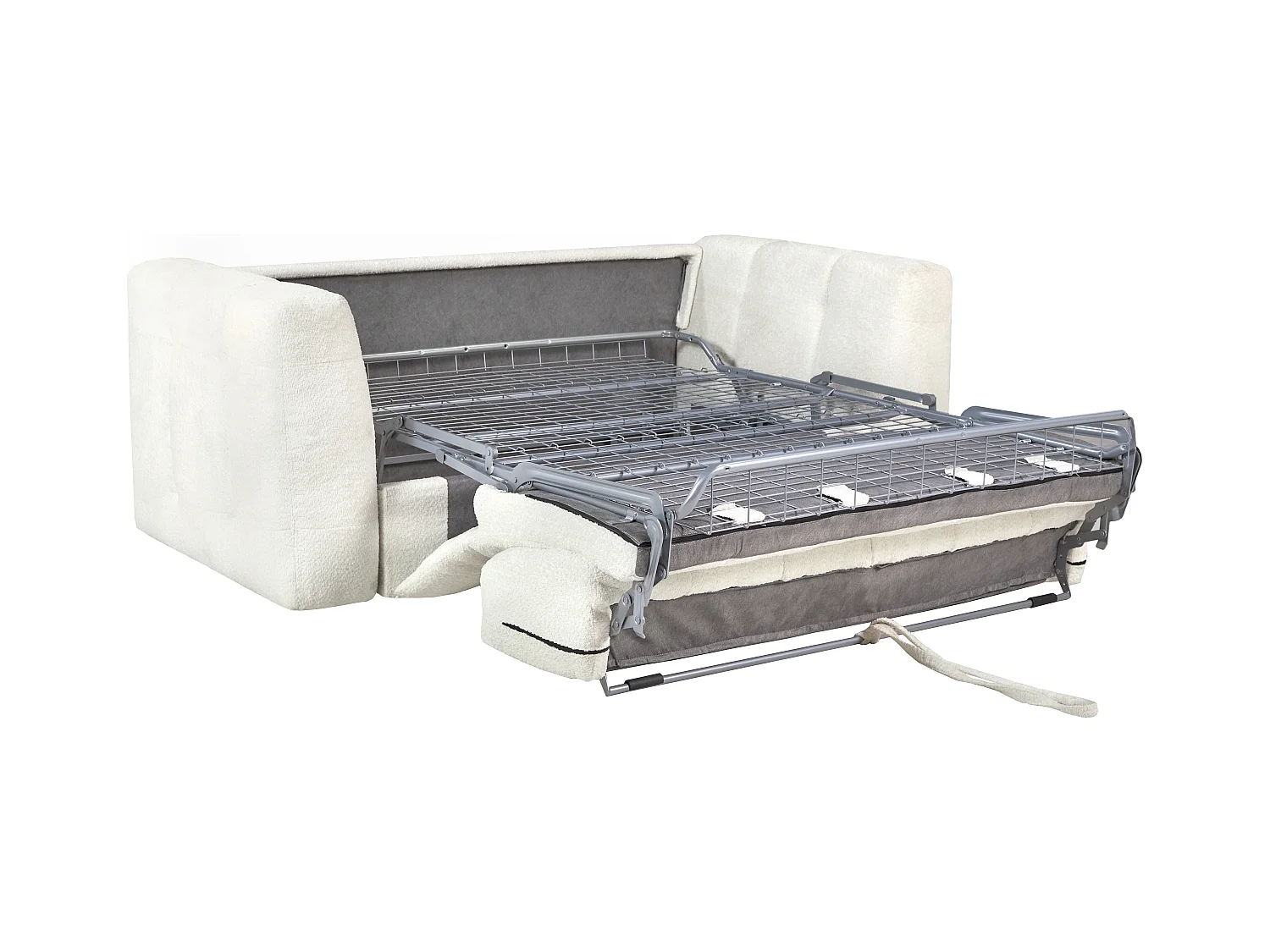 Canapé 3 places convertible express en tissu bouclette blanc cassé - Couchage 140 cm - Matelas 16 cm DILOME