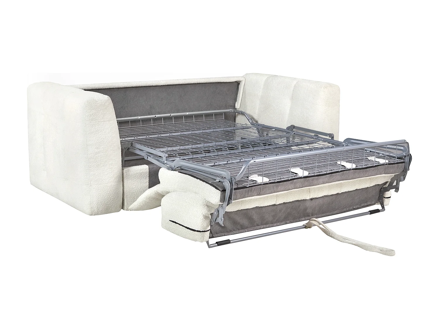 Canapé 4 places convertible express en tissu bouclette blanc cassé - Couchage 160 cm - Matelas 16 cm DILOME