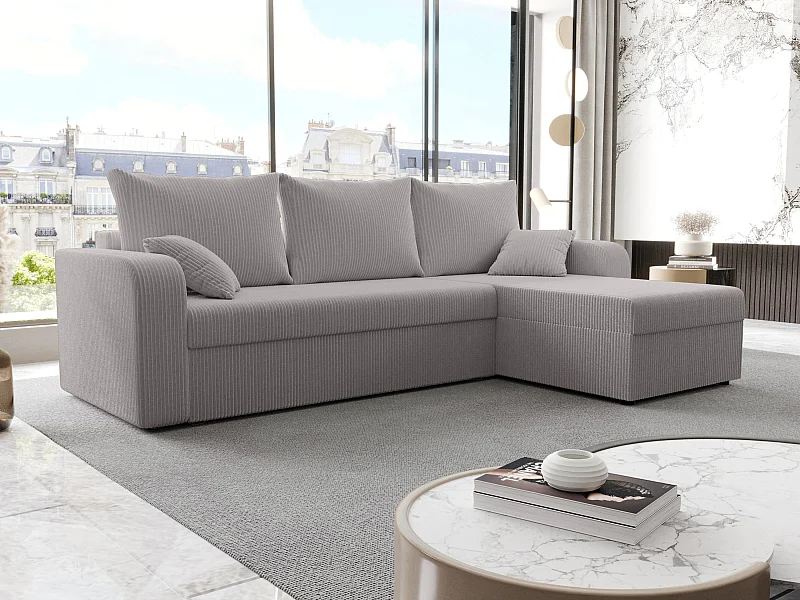 Sofá rinconera reversible de terciopelo cotelé gris claro ONABIA