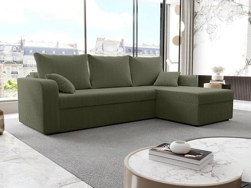 Divano letto angolare angolo reversibile in Velluto a coste Verde kaki - ONABIA