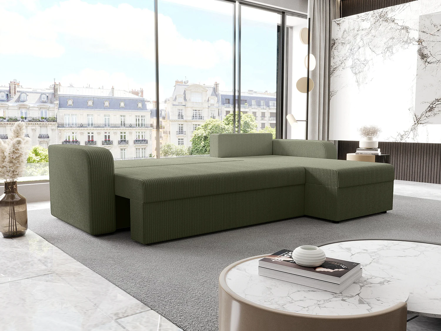 Ecksofa mit Schlaffunktion - Ecke wechselbar - Cord - Khaki - ONABIA