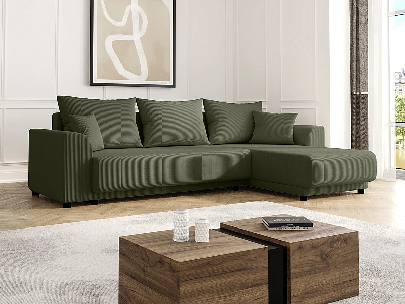 Divano letto angolare angolo reversibile in Velluto a coste Verde kaki - NESSARO