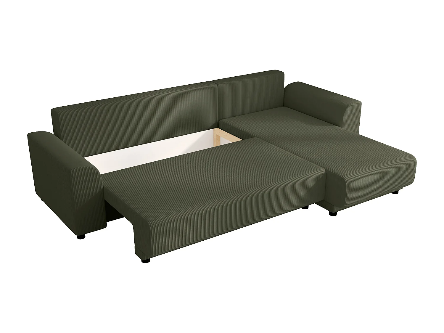 Canapé d'angle convertible et réversible en velours côtelé vert kaki NESSARO