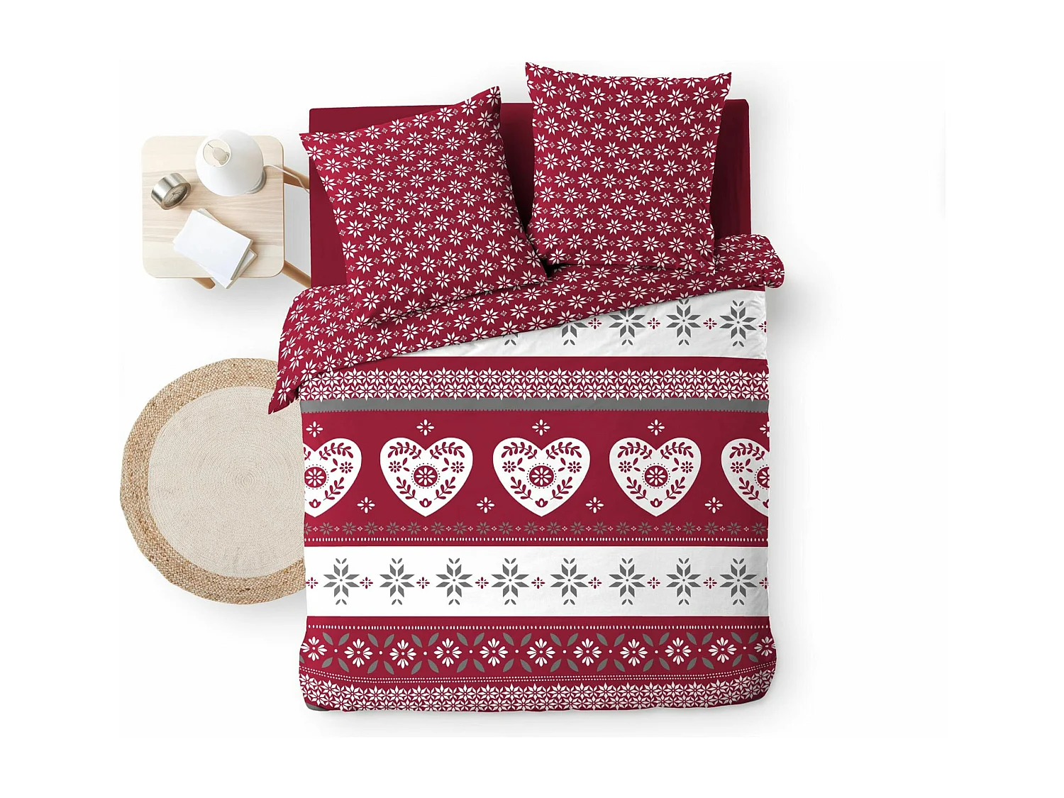 Parure de Lit 3 Pièces "Alpage" 260x240cm Rouge