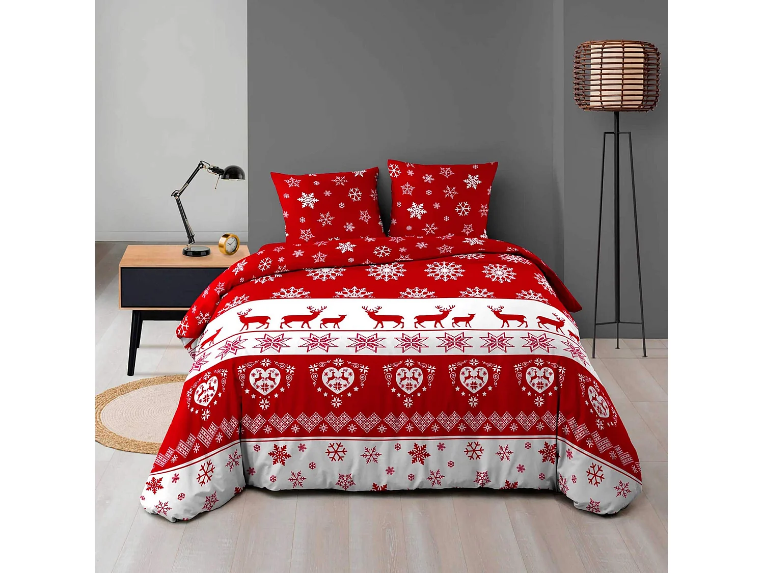 Parure de Lit 3 Pièces "Floconette" 240x220cm Rouge