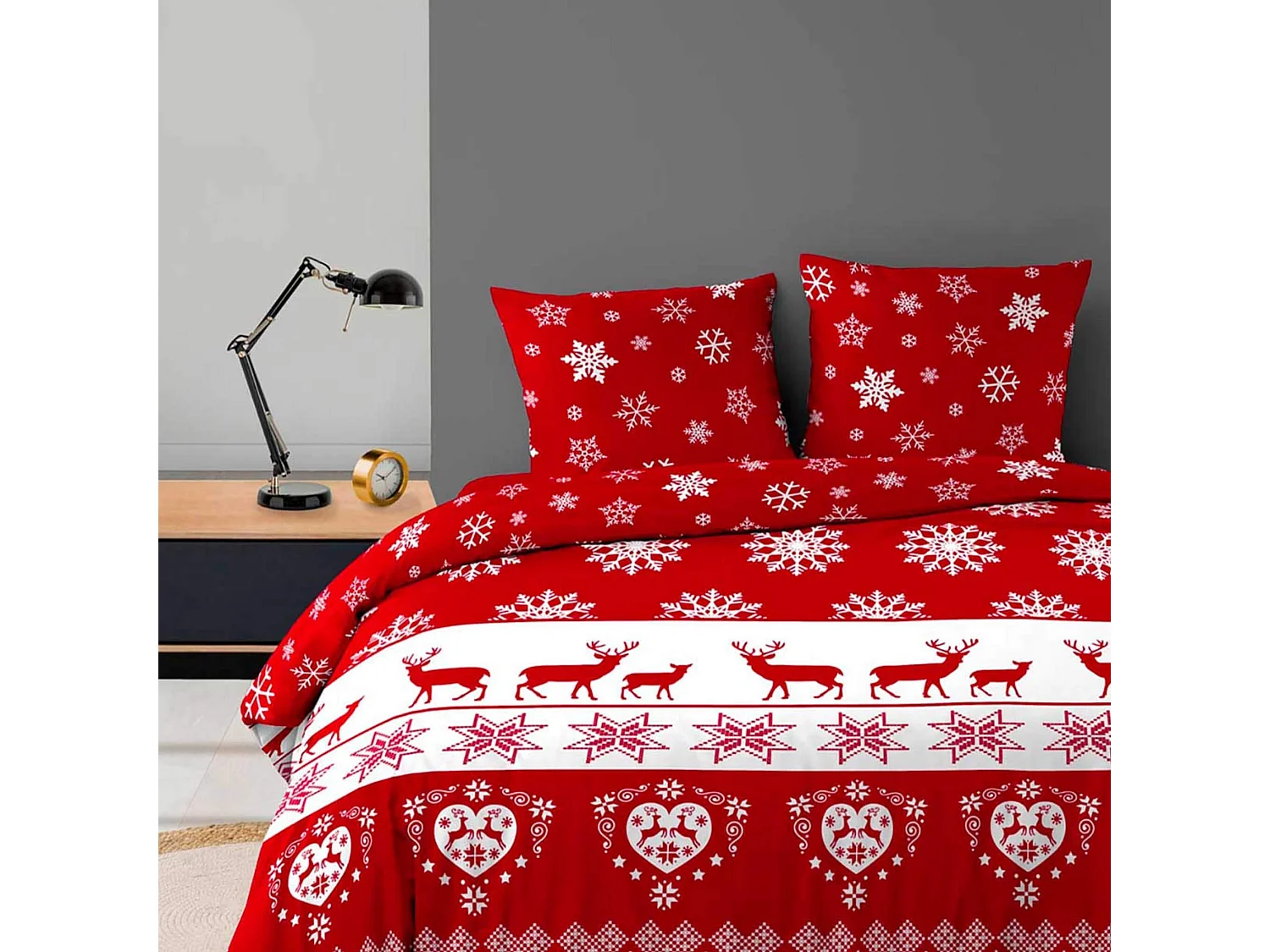 Parure de Lit 3 Pièces "Floconette" 240x220cm Rouge