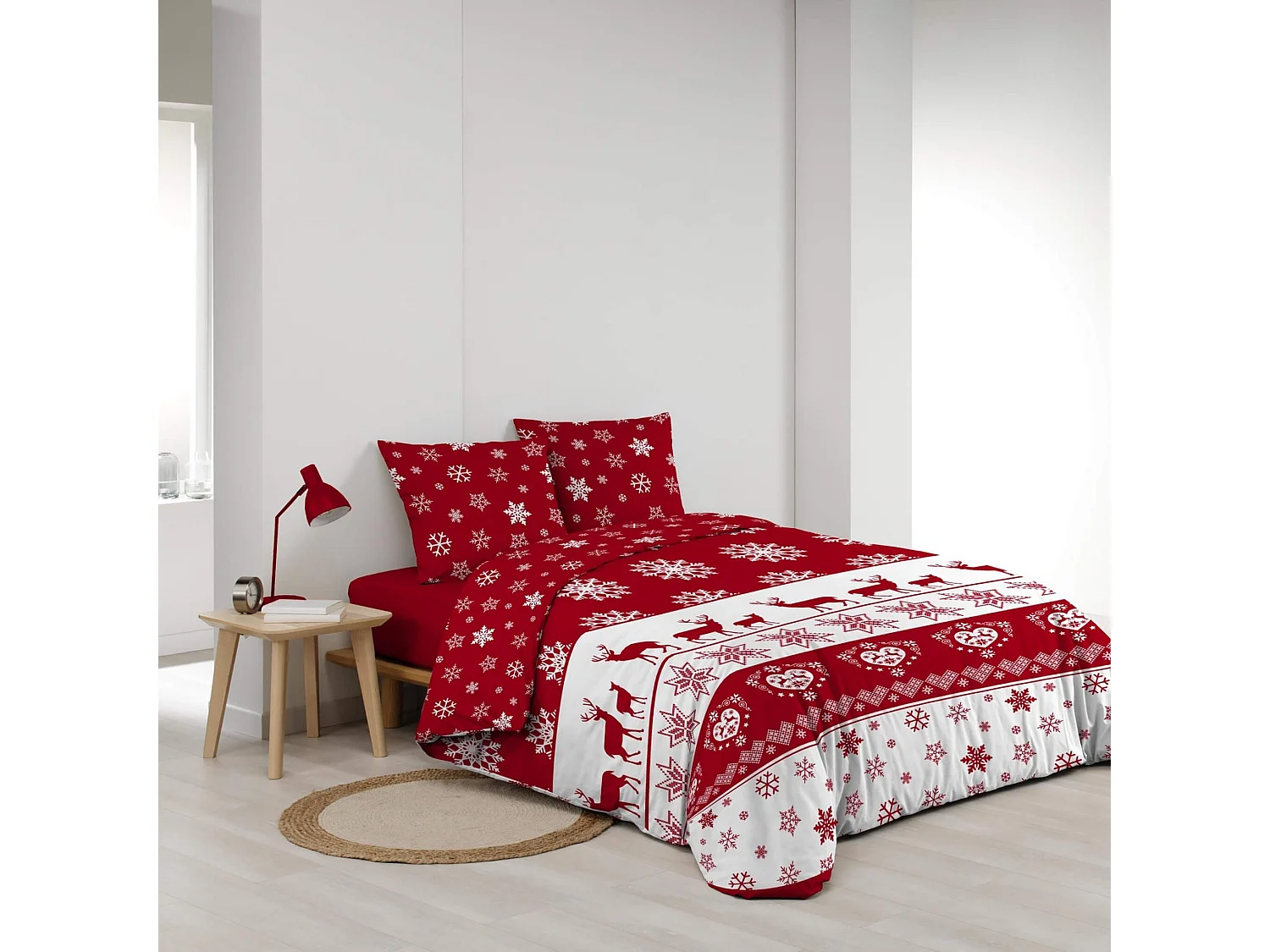 Parure de Lit 3 Pièces "Floconette" 240x220cm Rouge