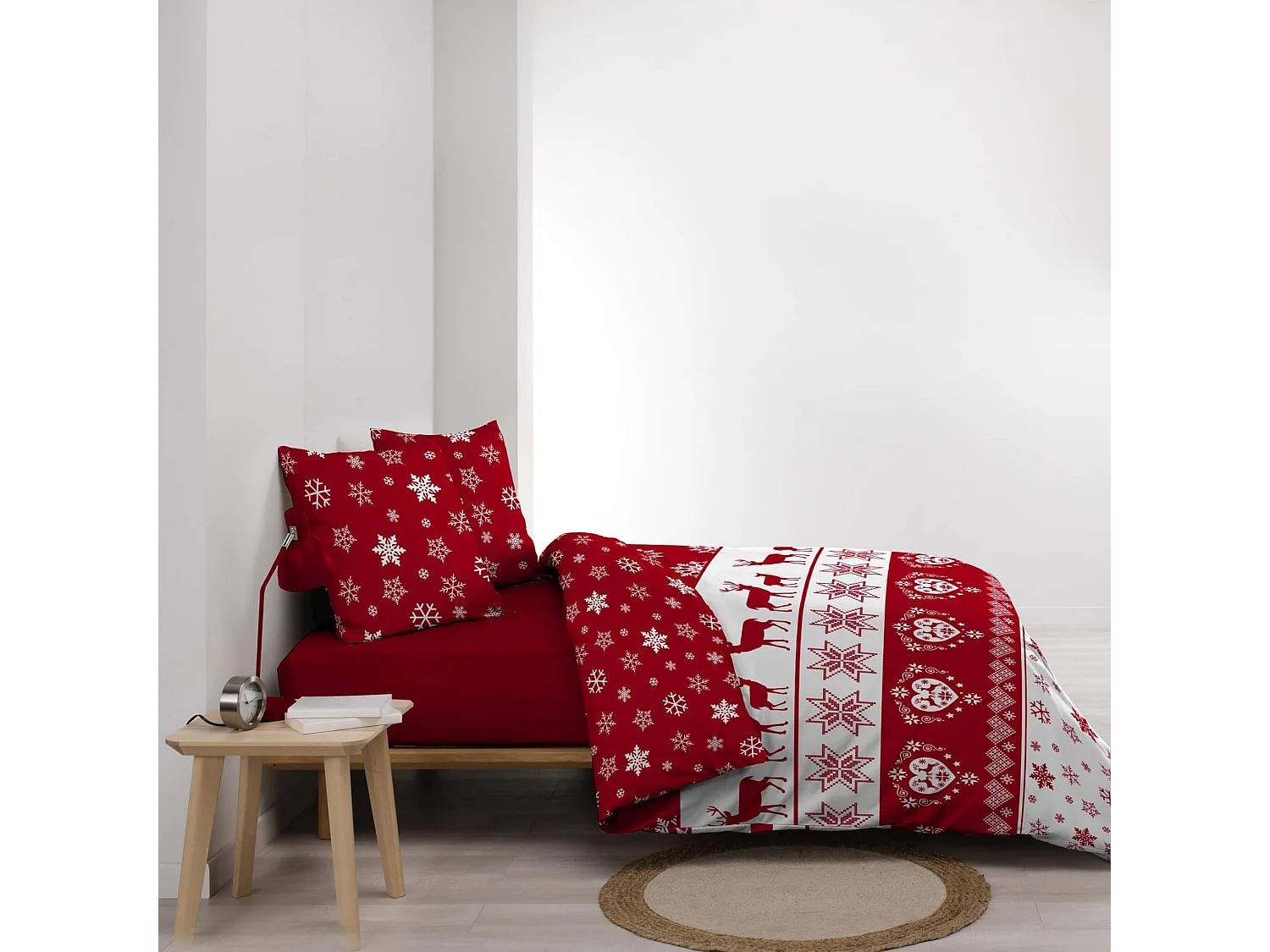 Parure de Lit 3 Pièces "Floconette" 240x220cm Rouge