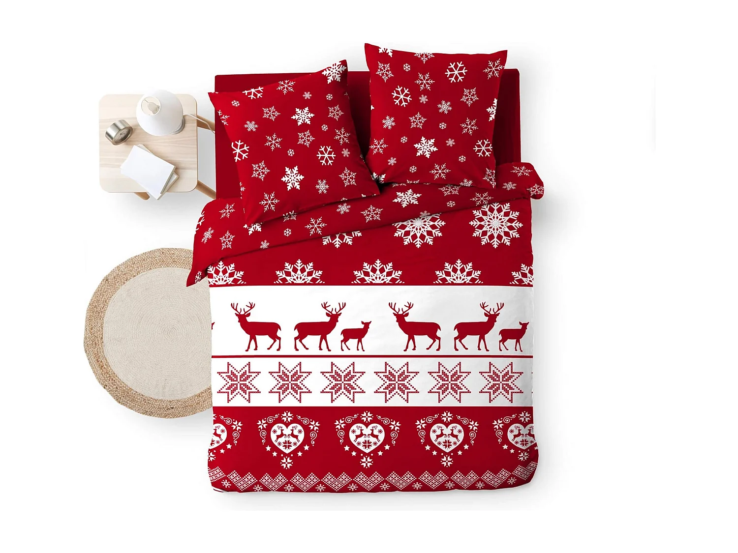 Parure de Lit 3 Pièces "Floconette" 240x220cm Rouge
