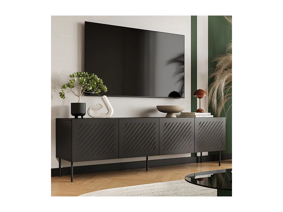 Meuble télé 200cm noir 4 portes Abys