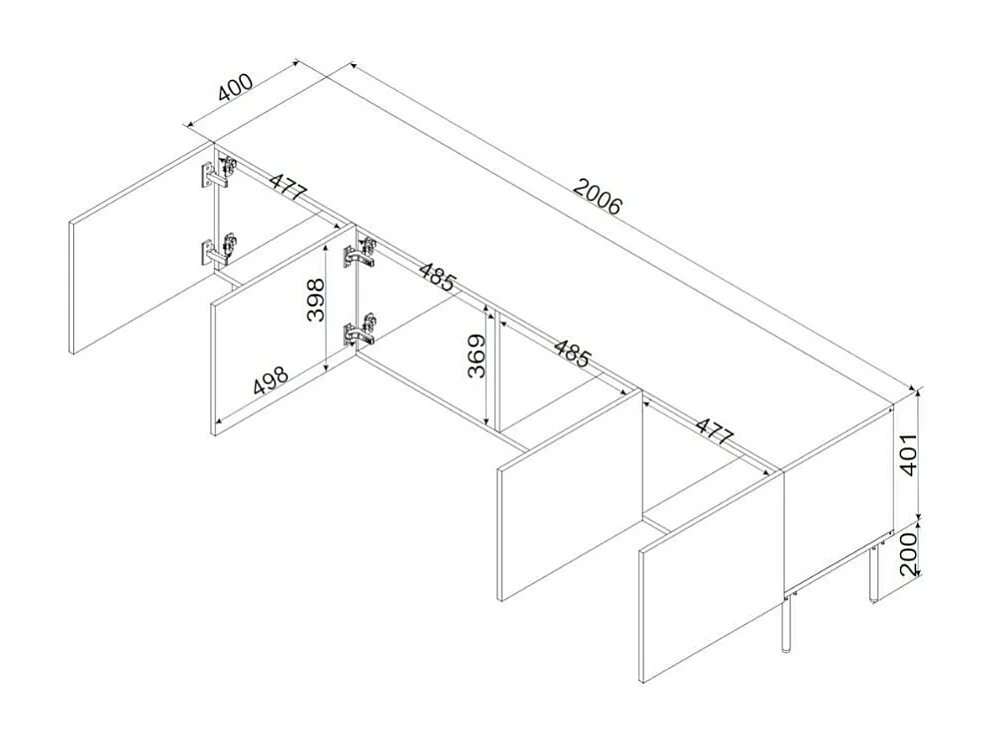 Mueble TV Abys 200cm negro 4 puertas