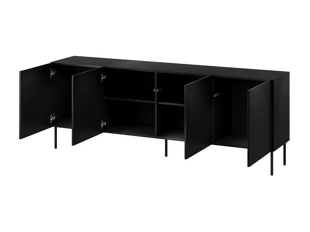 Credenza a 4 ante nera con motivo a rilievo 200 cm Abys