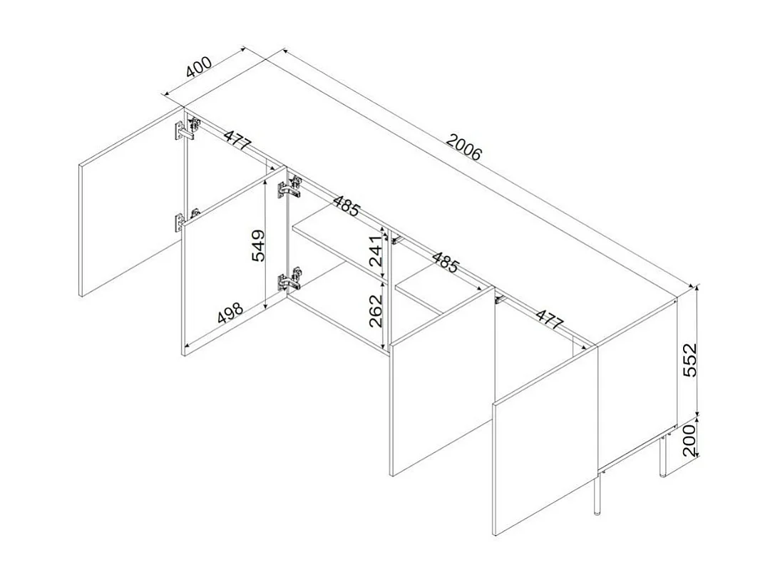 Credenza a 4 ante nera con motivo a rilievo 200 cm Abys