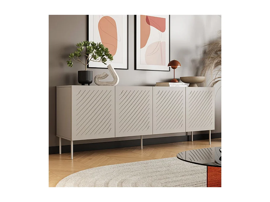Buffet design beige 200cm 4 portes avec motifs Abys