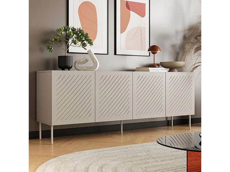 Credenza design beige 200cm 4 ante con motivi Abys