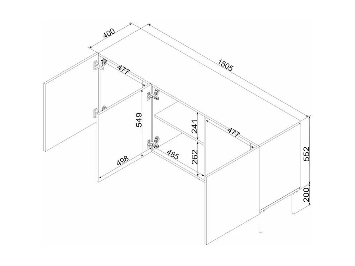 Aparador bajo negro 3 puertas con relieve 150cm Abys