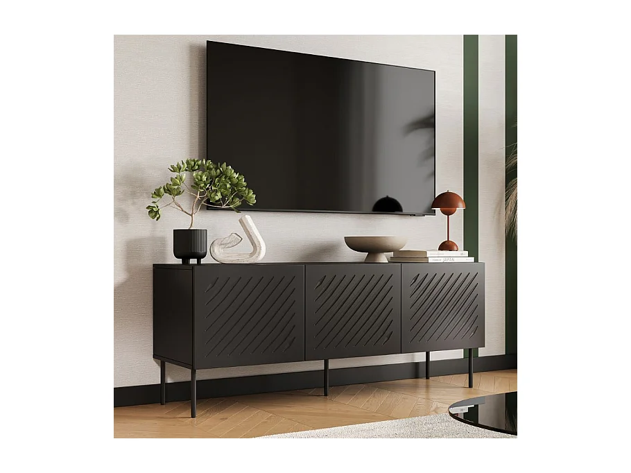 Buffet bas noir 3 portes avec relief 150cm Abys