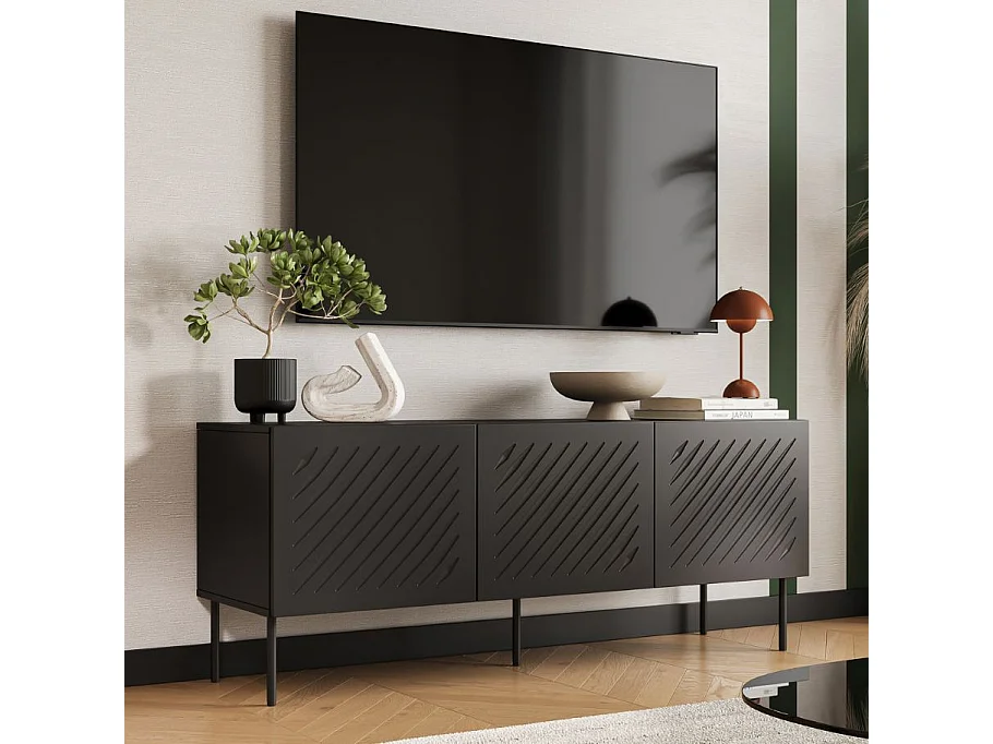 Buffet bas noir 3 portes avec relief 150cm Abys