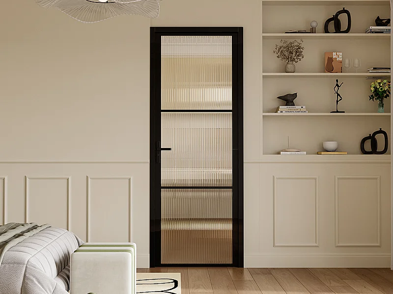 Bloc porte réversible en aluminium et verre texturé - H204 x L83 cm - Noir - MASERU